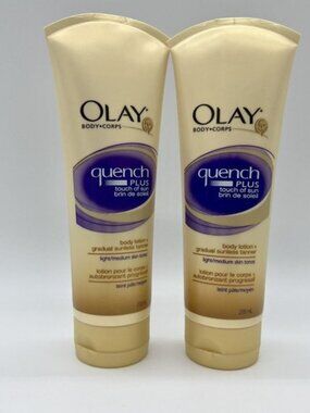 2x Olay Quench Plus Touch Of Sun Body Lotion Gradual Sunless Tanner Light/Medium